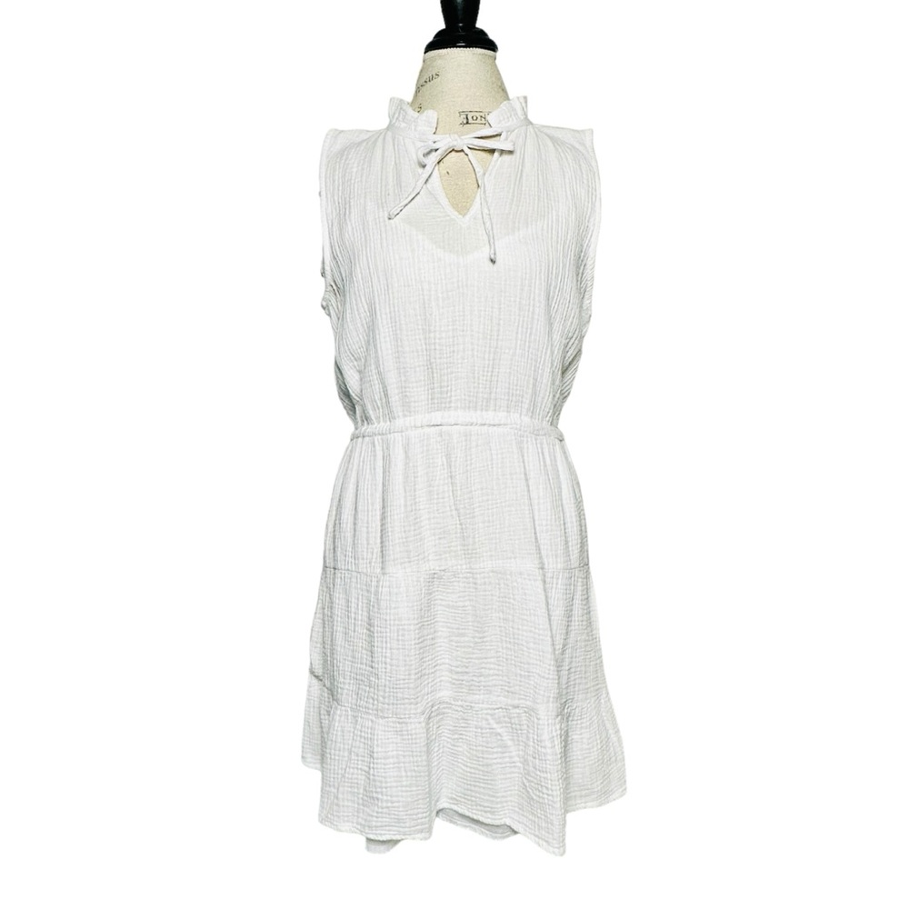 Joie | Women | White Brush Cotton Gauze Tie Waist Sleeveless Mini Dress | XL